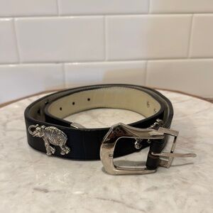Black Genuine Leather Belt with Silver Animal Accents